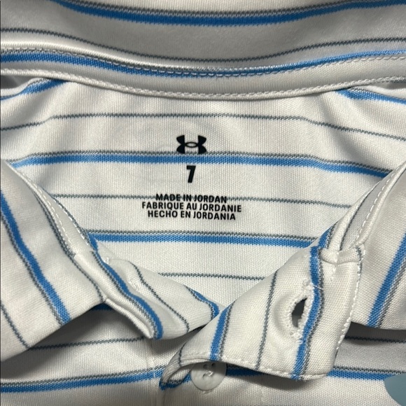 Under Armour Kids Striped Polo Shirt - White and Blue - Picture 2 of 5